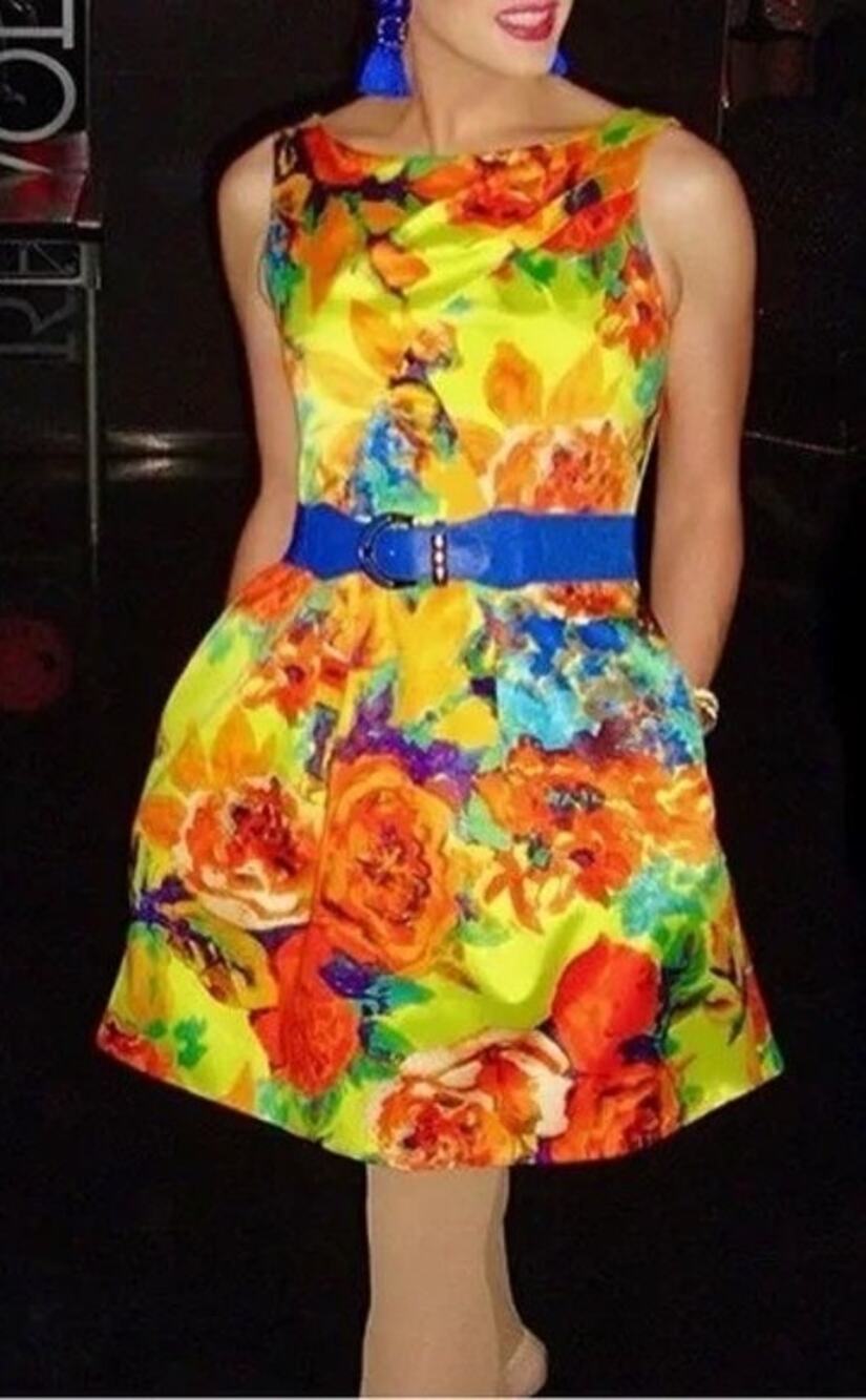 Cenia New York Yellow Floral Fit and Flare Pocketed Dress Women's Size 10